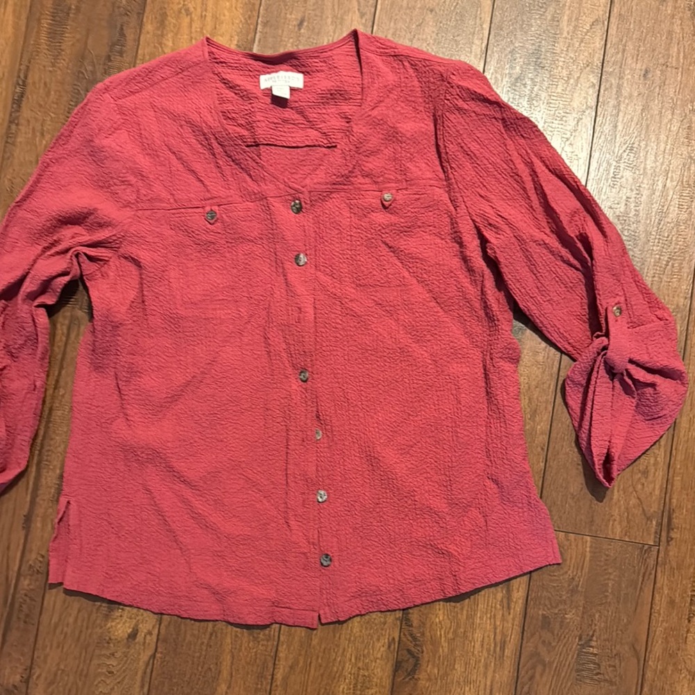 Appleseed's Red 3/4 Sleeve Button Down Shirt